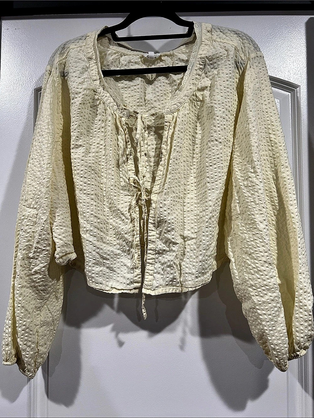 Aerie Textured Tie-Front Blouse in Butter Yellow Like New